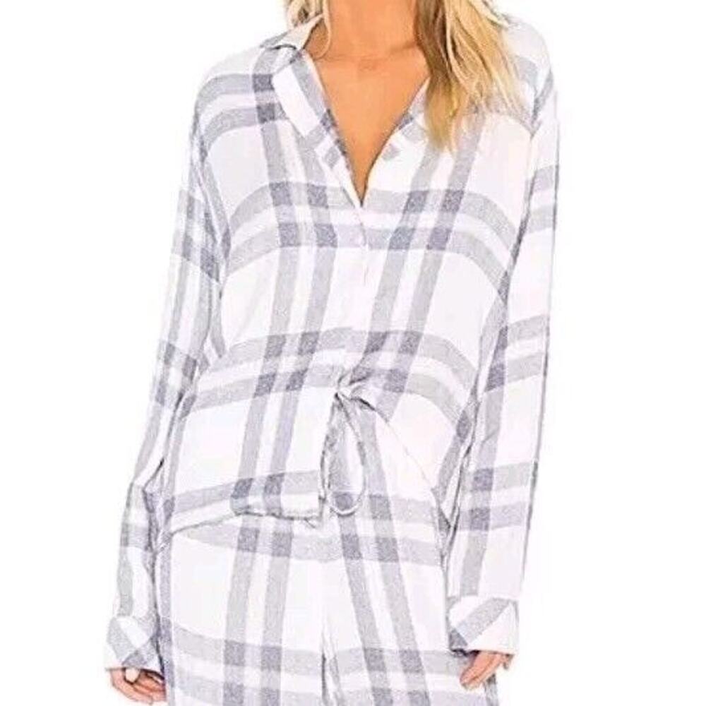 Rails Pajama Long Sleeve High Low Button Up Womens Size Xs White Chambray Petal
